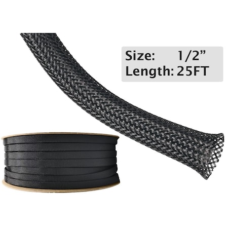 ED PET Expandable Braided Sleeving- 1/2 X 25ft - Black